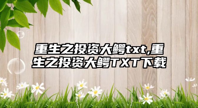 重生之投資大鱷txt,重生之投資大鱷TXT下載