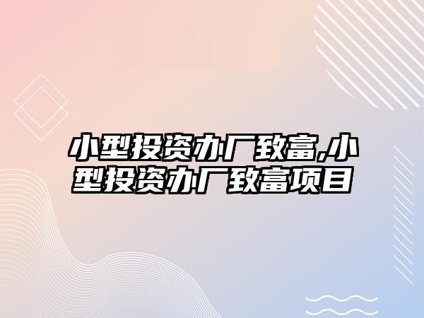 小型投資辦廠致富,小型投資辦廠致富項目