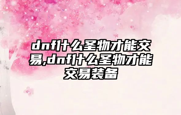 dnf什么圣物才能交易,dnf什么圣物才能交易裝備