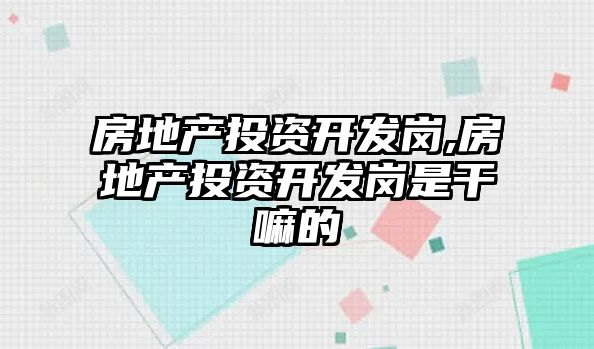 房地產(chǎn)投資開發(fā)崗,房地產(chǎn)投資開發(fā)崗是干嘛的