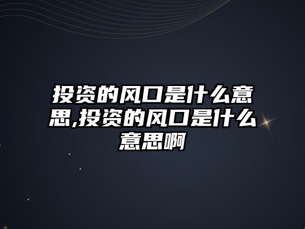 投資的風(fēng)口是什么意思,投資的風(fēng)口是什么意思啊