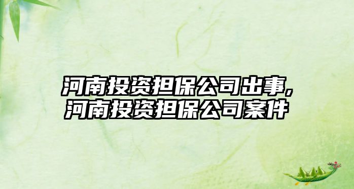 河南投資擔(dān)保公司出事,河南投資擔(dān)保公司案件