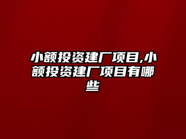 小額投資建廠項目,小額投資建廠項目有哪些