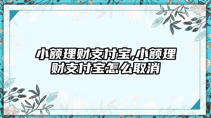 小額理財支付寶,小額理財支付寶怎么取消