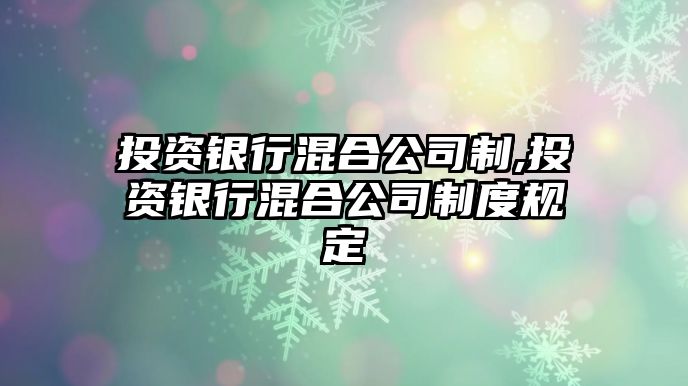 投資銀行混合公司制,投資銀行混合公司制度規(guī)定