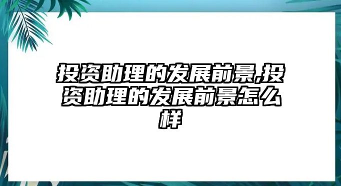 投資助理的發(fā)展前景,投資助理的發(fā)展前景怎么樣