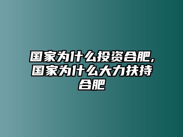 國家為什么投資合肥,國家為什么大力扶持合肥