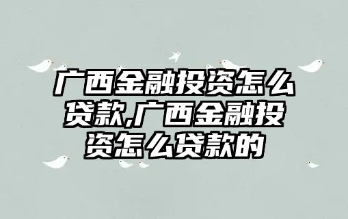 廣西金融投資怎么貸款,廣西金融投資怎么貸款的