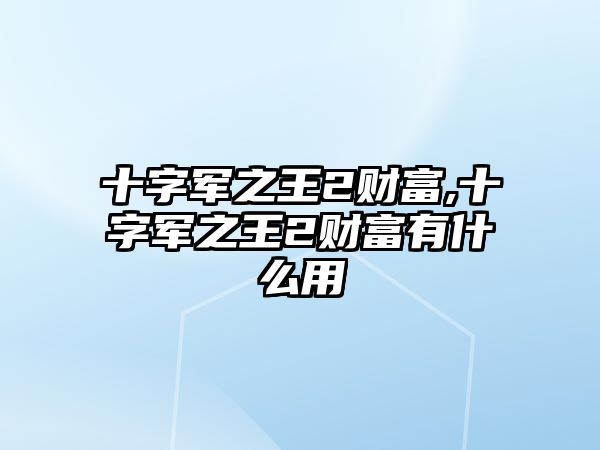 十字軍之王2財富,十字軍之王2財富有什么用