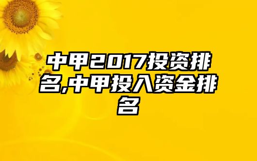 中甲2017投資排名,中甲投入資金排名