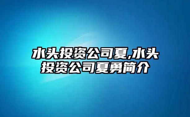 水頭投資公司夏,水頭投資公司夏勇簡介